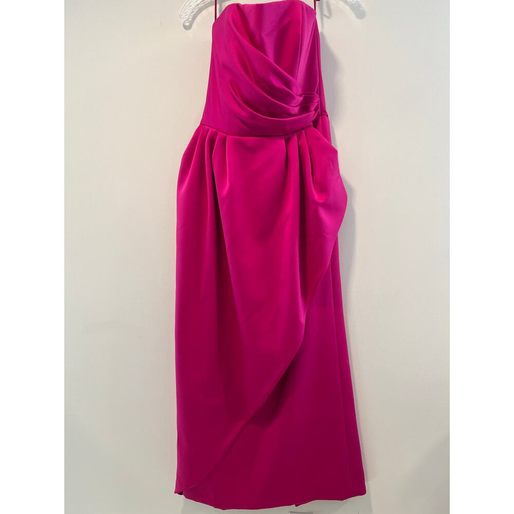 Victor Costa Fuchsia Strapless Evening Gown with Black Coat - Picture 2 of 16